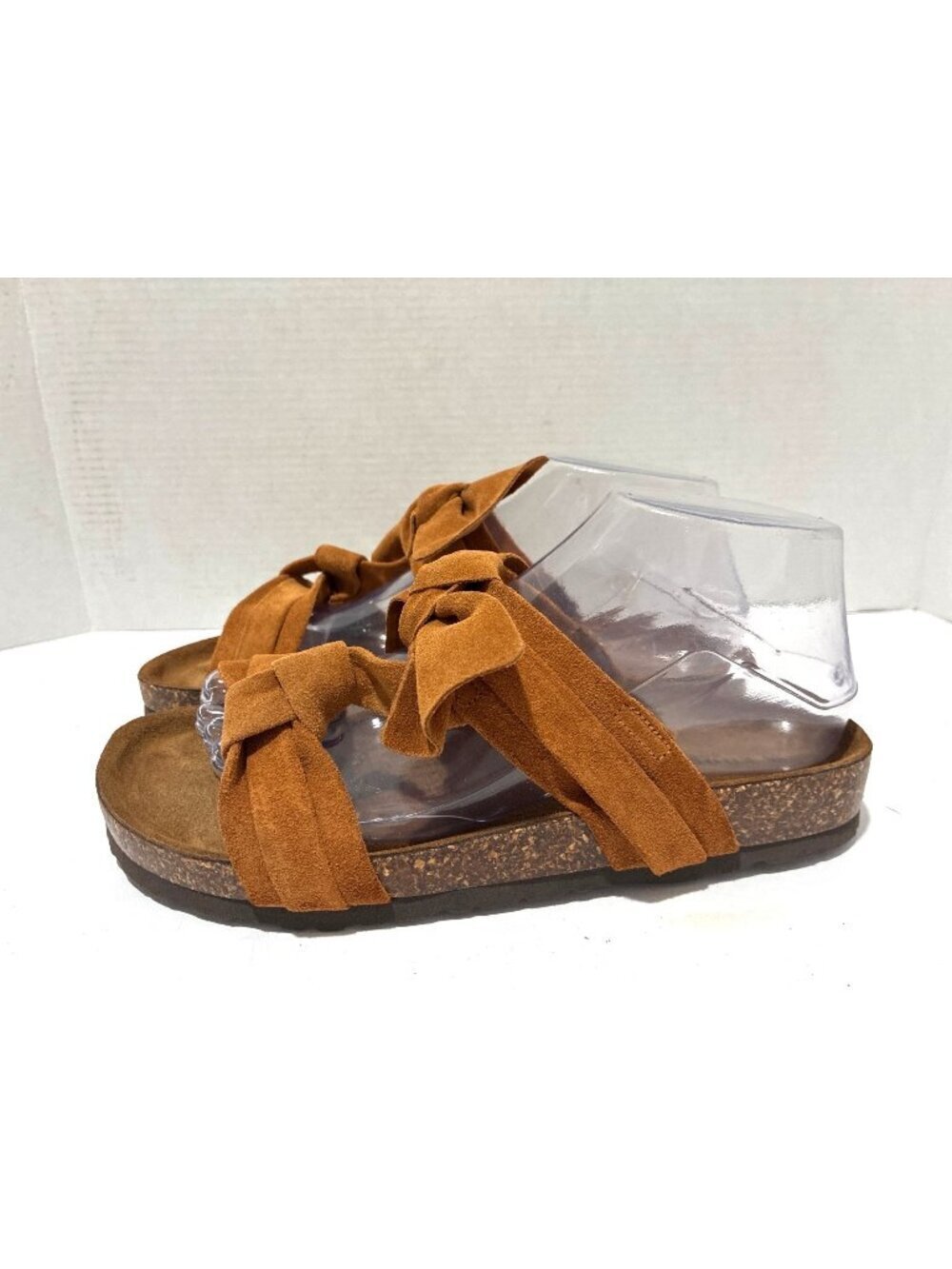 Sundance Vera Pelle womens sandals Cognac Bow Details Slides suede cork foot